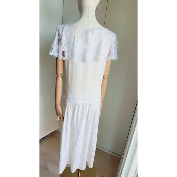 VTG 80s Jessica McClintock Silk Dress Cream White Lace Modern SZ 6-8 Coquette - Picture 6 of 14